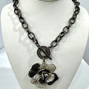 Gun Metal Big Link Chain With beautiful large black and clear rhinestone pendant